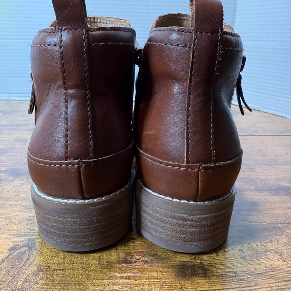 Earth Brown Leather Side Zip Ankle Boots Women's 7 Slouch Style Rubber Sole Boho - Picture 5 of 11